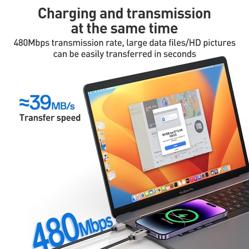 كابل يسيدو Yesido CA199 المضيء (Type-C إلى Lightning) بقوة 27 واط وطول 1.2 متر - رمادي