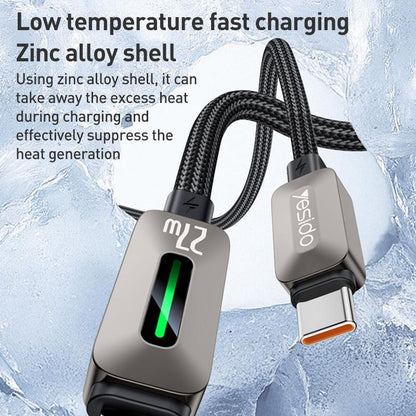 كابل يسيدو Yesido CA199 المضيء (Type-C إلى Lightning) بقوة 27 واط وطول 1.2 متر - رمادي