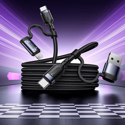 Yesido CA200 4-in-1 Fast Charging & Data Cable – 1.2m Durable Braided Design, 60W Power Delivery (Black)