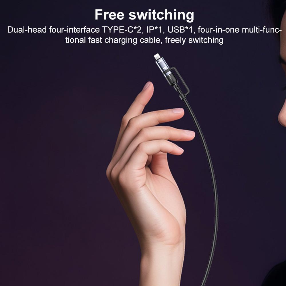 Yesido CA200 4-in-1 Fast Charging & Data Cable – 1.2m Durable Braided Design, 60W Power Delivery (Black)