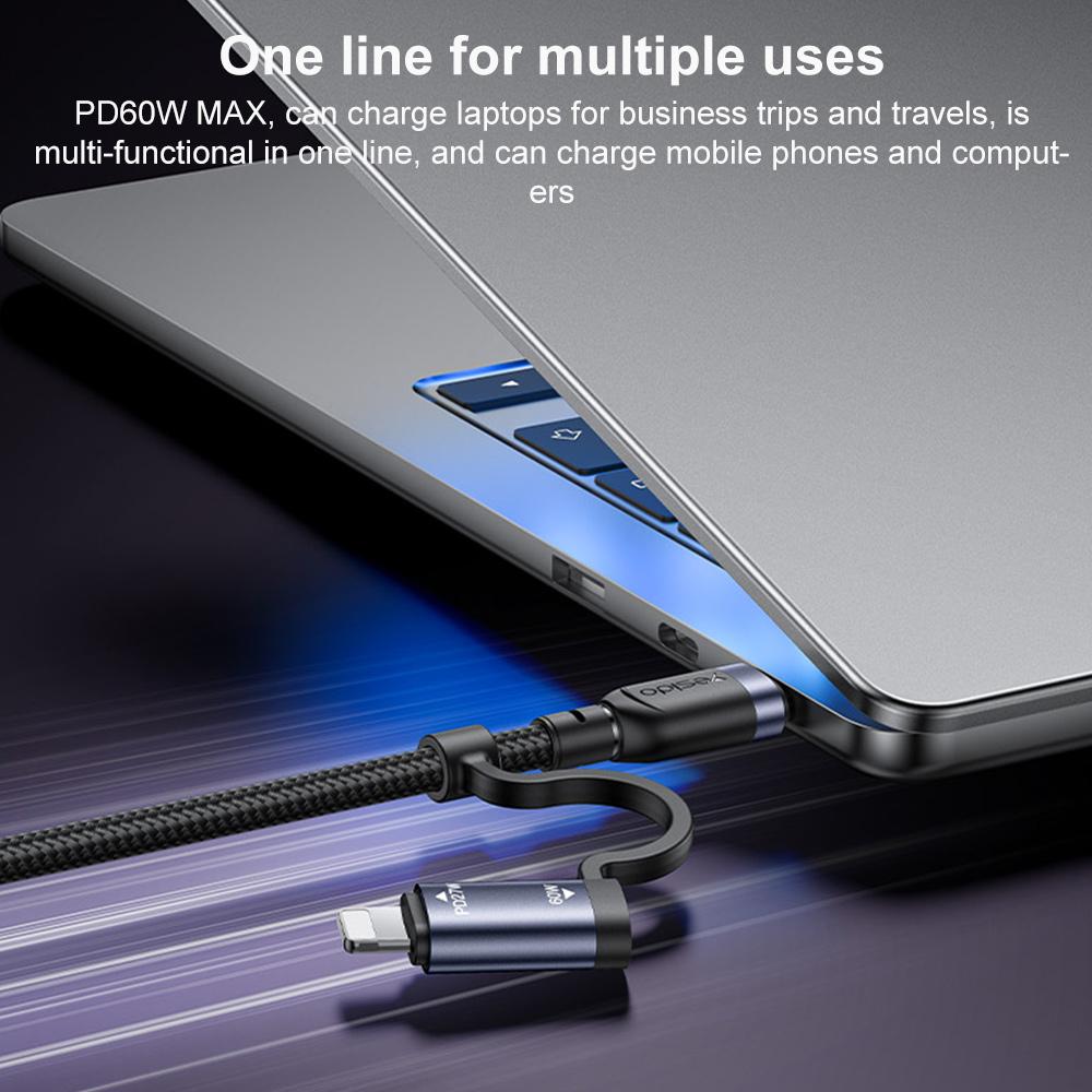 Yesido CA200 4-in-1 Fast Charging & Data Cable – 1.2m Durable Braided Design, 60W Power Delivery (Black)