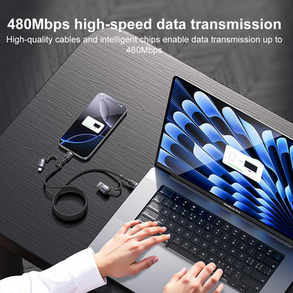 Yesido CA200 4-in-1 Fast Charging & Data Cable – 1.2m Durable Braided Design, 60W Power Delivery (Black)