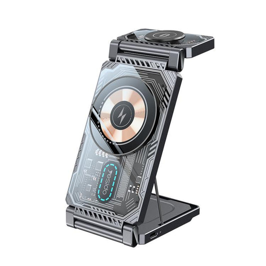 Yesido DS25 3-in-1 Foldable Magnetic Wireless Charging Station with Mirror Finish