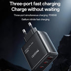 Yesido YC144C 65W GaN Fast Charger – 3 Ports (2C+1A) with 1.2m Type-C to Type-C Cable