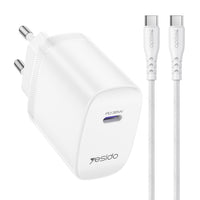 Yesido YC107 35W Single Port Fast Wall Charger – Type-C PD with Type-C to Type-C Cable