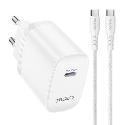 Yesido YC107 35W Single Port Fast Wall Charger – Type-C PD with Type-C to Type-C Cable