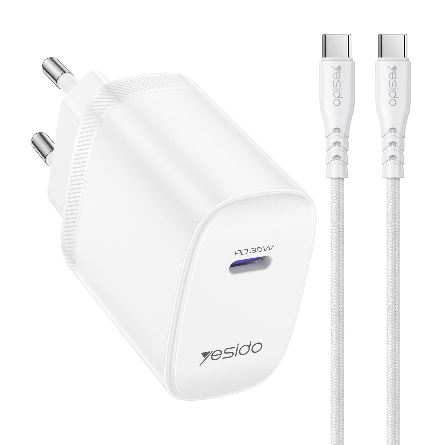 Yesido YC107 35W Single Port Fast Wall Charger – Type-C PD with Type-C to Type-C Cable