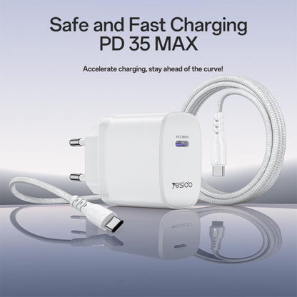 Yesido YC107 35W Single Port Fast Wall Charger – Type-C PD with Type-C to Type-C Cable