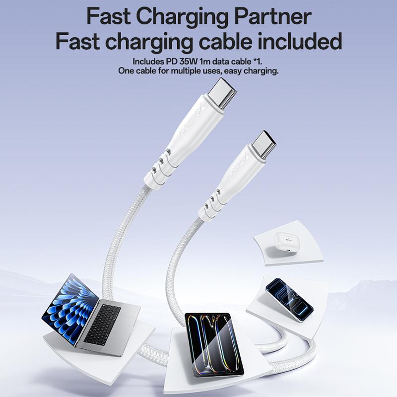 Yesido YC107 35W Single Port Fast Wall Charger – Type-C PD with Type-C to Type-C Cable