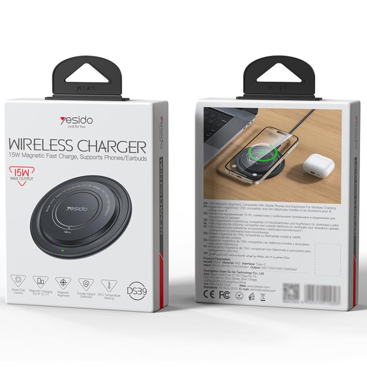 Yesido DS39 15W Desktop Pad Magnetic Wireless Fast Charger with Smart Positioning