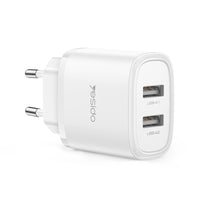 Yesido YC72 Dual USB-A Port Wall Charger – 12W Portable Travel Adapter with EU Plug