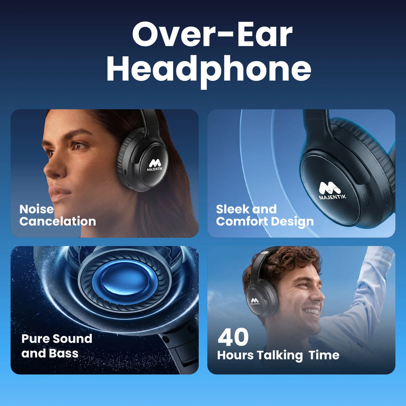 Majentik MH002 Wireless Headphones – Foldable Stereo Headset with Noise Isolation