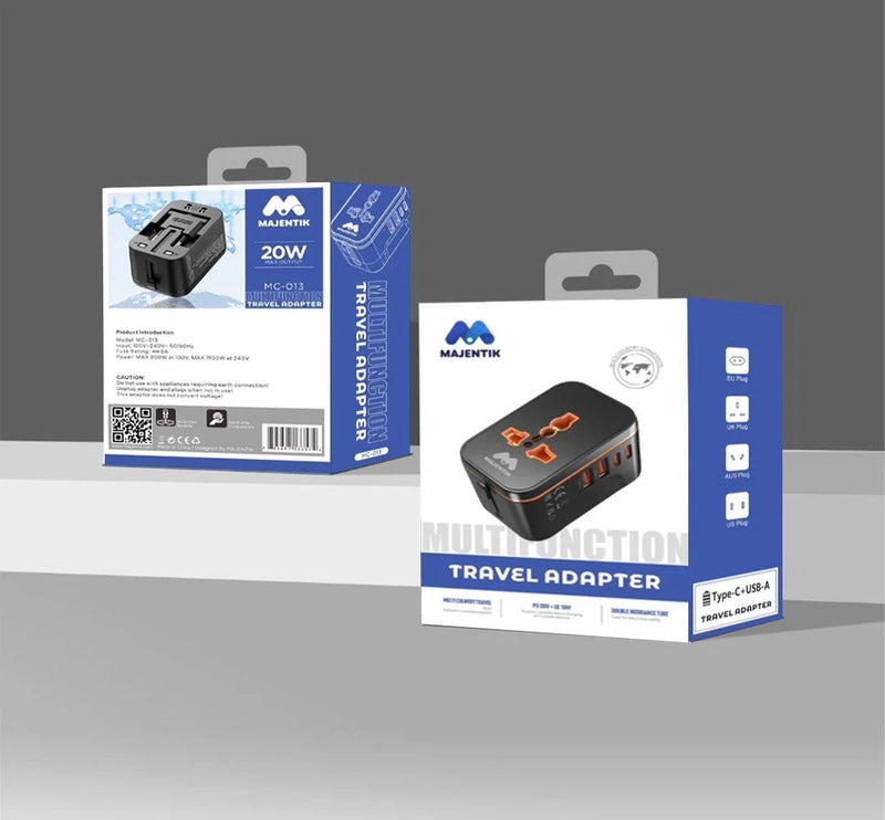 Majentik MC-013 Universal Travel Adapter – 5-Port Fast Charging Adapter with Universal AC Socket