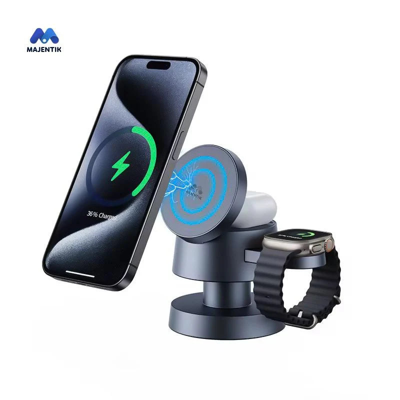 Majentik MW-22 4-in-1 Wireless Charger 15W – Magnetic Desktop Stand with LED Light
