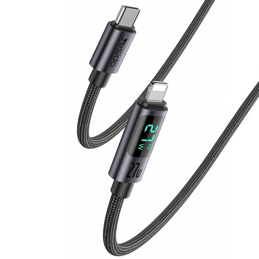 Yesido CA157 27W USB-C to Lightning Smart Charging Cable – 1.2m Braided Nylon with Real-time LED Power Display