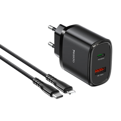 Yesido YC47 20W Fast Home Charger Set – Dual Port (USB + Type-C) with 1m Type-C to Lightning Cable