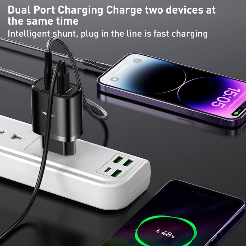 Yesido YC47 20W Fast Home Charger Set – Dual Port (USB + Type-C) with 1m Type-C to Lightning Cable