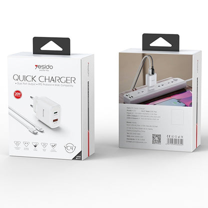 Yesido YC47 20W Fast Home Charger Set – Dual Port (USB + Type-C) with 1m Type-C to Lightning Cable