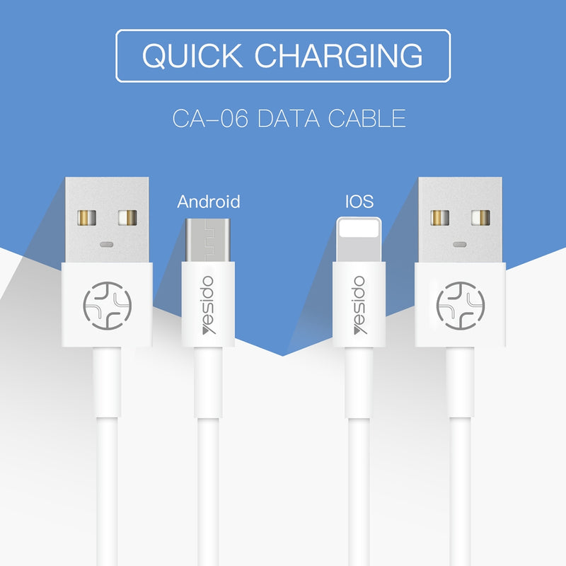 Yesido CA22 Standard 8-Pin Lightning Fast Charging Data Cable – 1.2m Flexible Round Armor Cable for iPhone (2.4A Max / White)