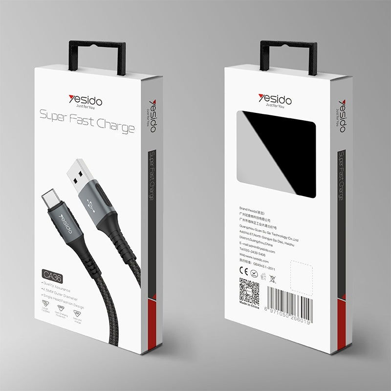 Yesido CA36 Micro USB Fast Charging Data Cable – 1.2m Heavy-Duty Cotton Braided Armor with USB 3.0 Interface & Metal Shell (3A Max)