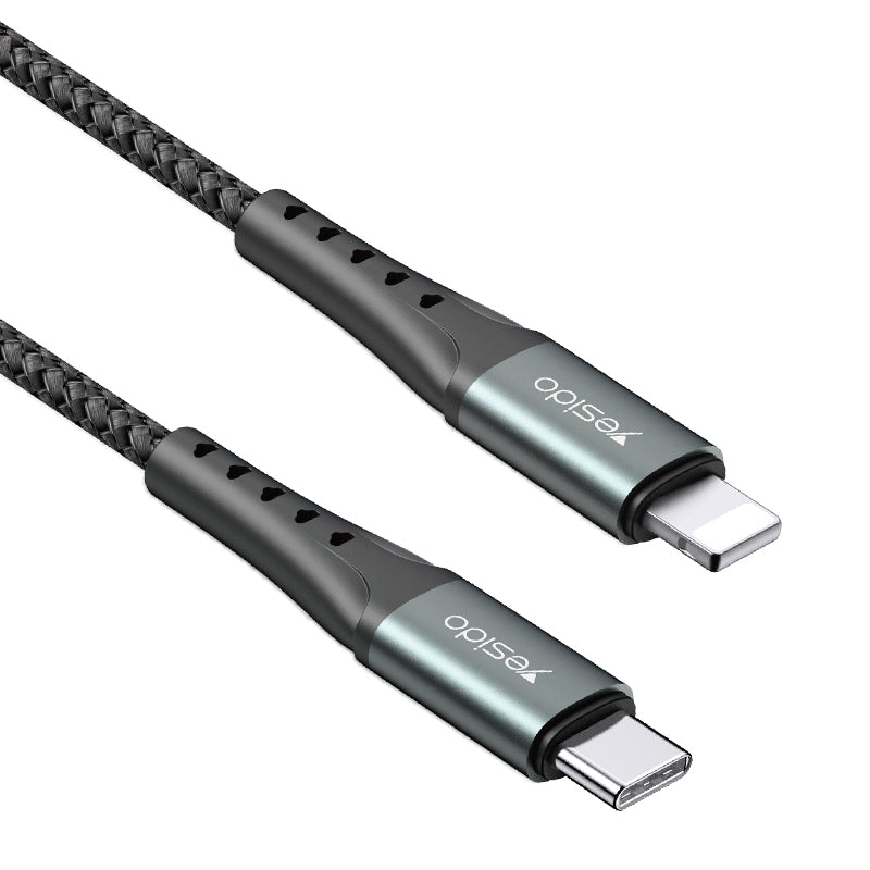 Yesido CA64 Type-C to Lightning Fast Charging Data Cable – 1.2m Heavy-Duty Nylon Braided Armor with Aluminum Alloy Shells (2.4A Max)