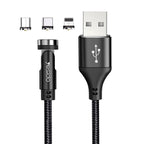 Yesido CA68 3-in-1 Magnetic Fast Charging Data Cable – 540-Degree Rotation Heavy-Duty Nylon Braided Cable (2.4A / 1m)