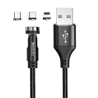 Yesido CA68 3-in-1 Magnetic Fast Charging Data Cable – 540-Degree Rotation Heavy-Duty Nylon Braided Cable (2.4A / 1m)
