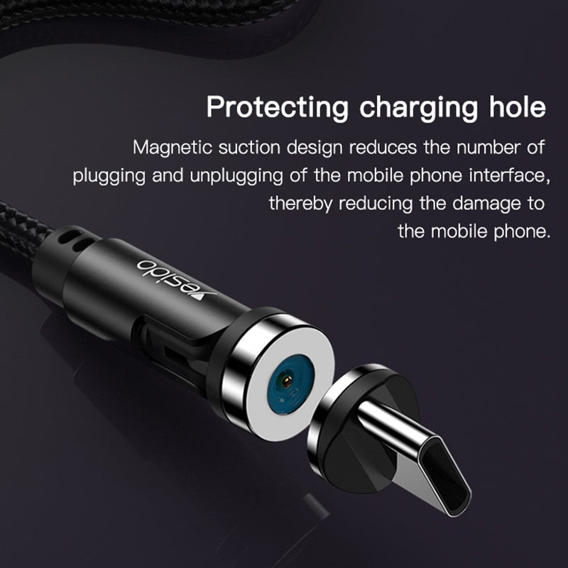 Yesido CA68 3-in-1 Magnetic Fast Charging Data Cable – 540-Degree Rotation Heavy-Duty Nylon Braided Cable (2.4A / 1m)