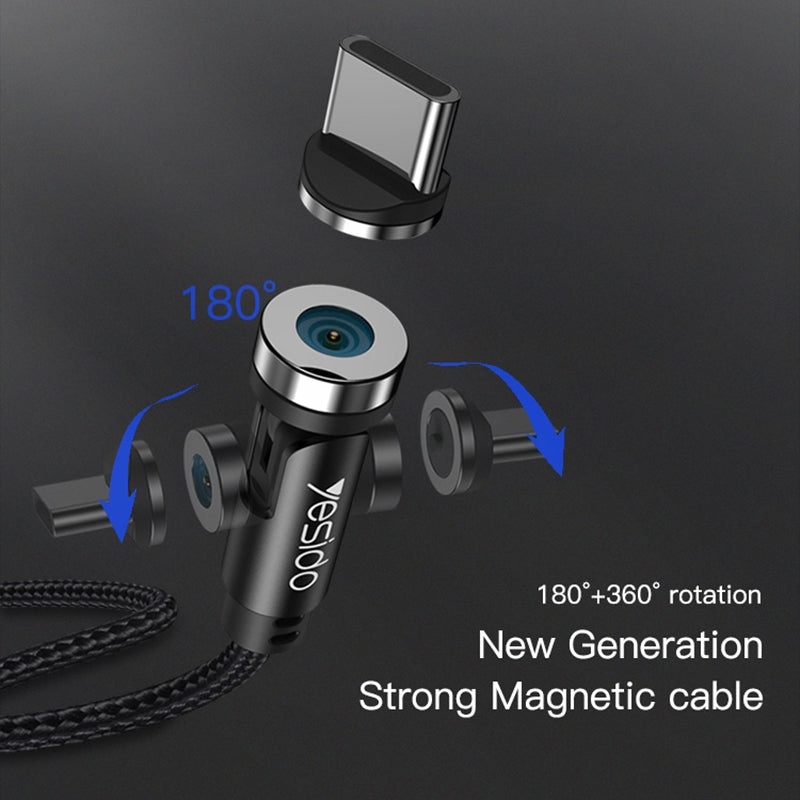 Yesido CA68 3-in-1 Magnetic Fast Charging Data Cable – 540-Degree Rotation Heavy-Duty Nylon Braided Cable (2.4A / 1m)