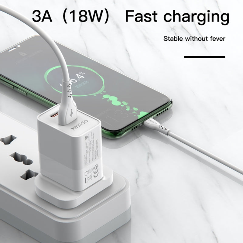 Yesido CA71 L-C Flexible TPE USB to Lightning Fast Charging Data Cable – 1m Reliable iOS Sync Cable (2A Output)