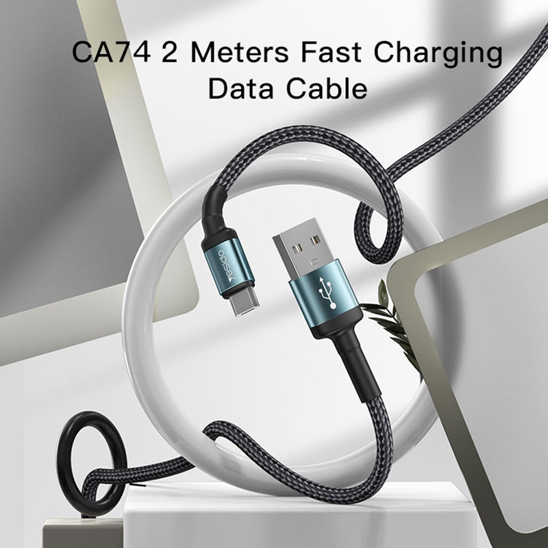 Yesido CA74 L-C USB to Lightning Fast Charging Data Cable – 1.2m Heavy-Duty Nylon Braided Armor with Aluminum Alloy Shells (2.4A Max)