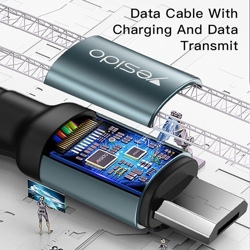 Yesido CA74 L-C USB to Lightning Fast Charging Data Cable – 1.2m Heavy-Duty Nylon Braided Armor with Aluminum Alloy Shells (2.4A Max)