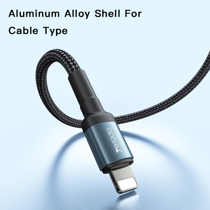 Yesido CA76 20W Type-C to Lightning PD Fast Charging Cable – 1.2m Heavy-Duty Nylon Braided Armor with Aluminum Alloy Shells