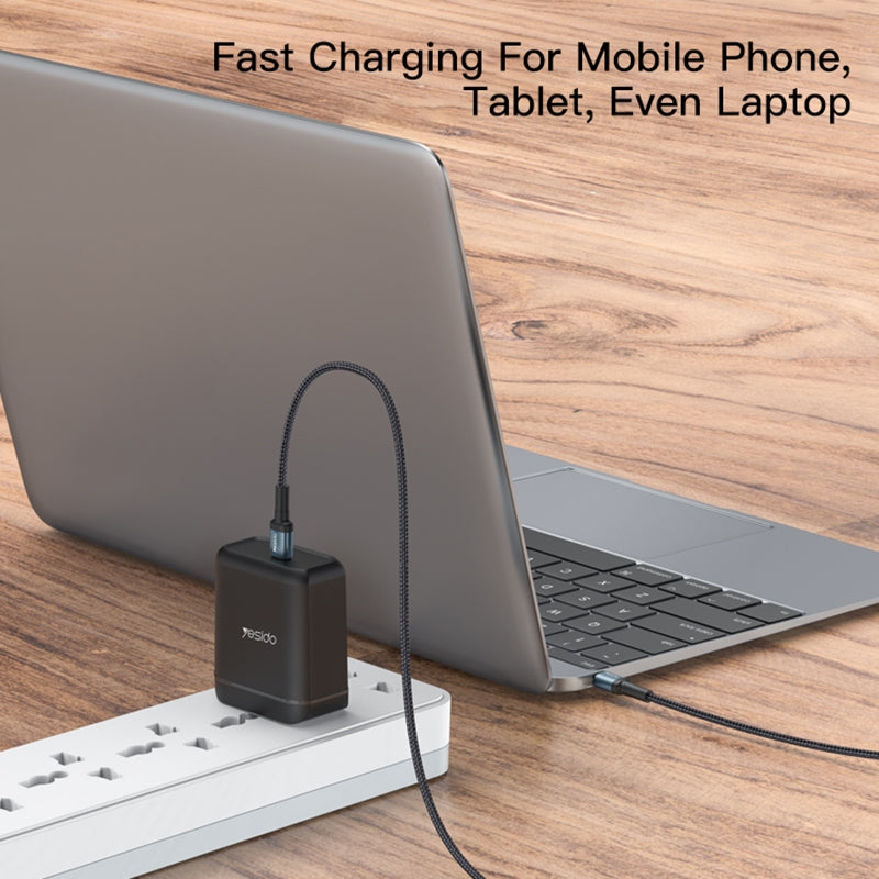 Yesido CA78 60W Type-C to Type-C PD Fast Charging Cable – 1.2m Heavy-Duty Nylon Braided Cable with Aluminum Alloy Shells