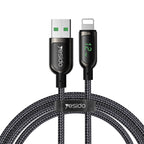 Yesido CA84 Smart Digital Display USB to Lightning Data Cable – 1.2m Heavy-Duty Nylon Braided Armor with Zinc Alloy Shells (2.4A Max)