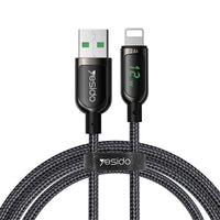 Yesido CA84 Smart Digital Display USB to Lightning Data Cable – 1.2m Heavy-Duty Nylon Braided Armor with Zinc Alloy Shells (2.4A Max)