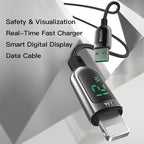 Yesido CA84 Smart Digital Display USB to Lightning Data Cable – 1.2m Heavy-Duty Nylon Braided Armor with Zinc Alloy Shells (2.4A Max)