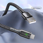 Yesido CA97 L-C Smart LED Display USB to Lightning Data Cable – 1.2m Heavy-Duty PP+PVC Braided Shielding with 2.4A Fast Charging