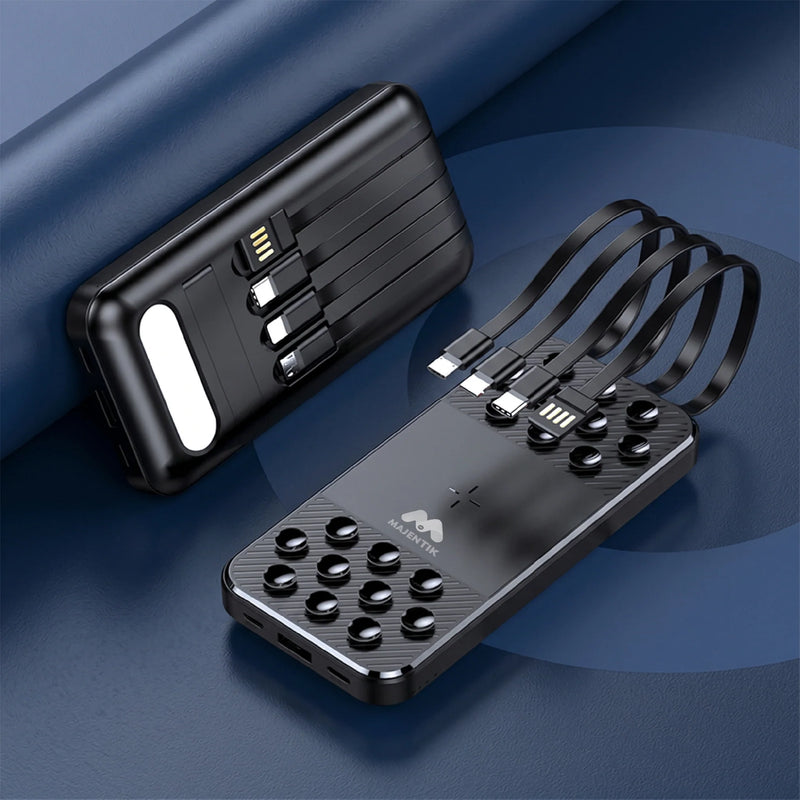Majentik MJ-32 10000mAh Power Bank – Fast Charger with 4 Built-in Cables & Suction Cups