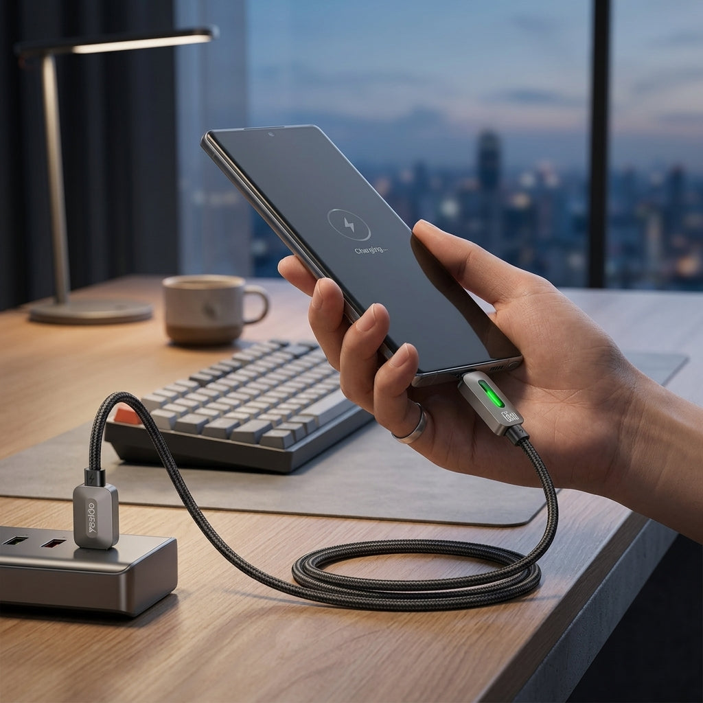 كابل يسيدو Yesido CA137C بطول 1.2 متر (USB-A إلى Type-C) بقوة 66 واط - شحن فائق السرعة وتصميم مضفر مصفح