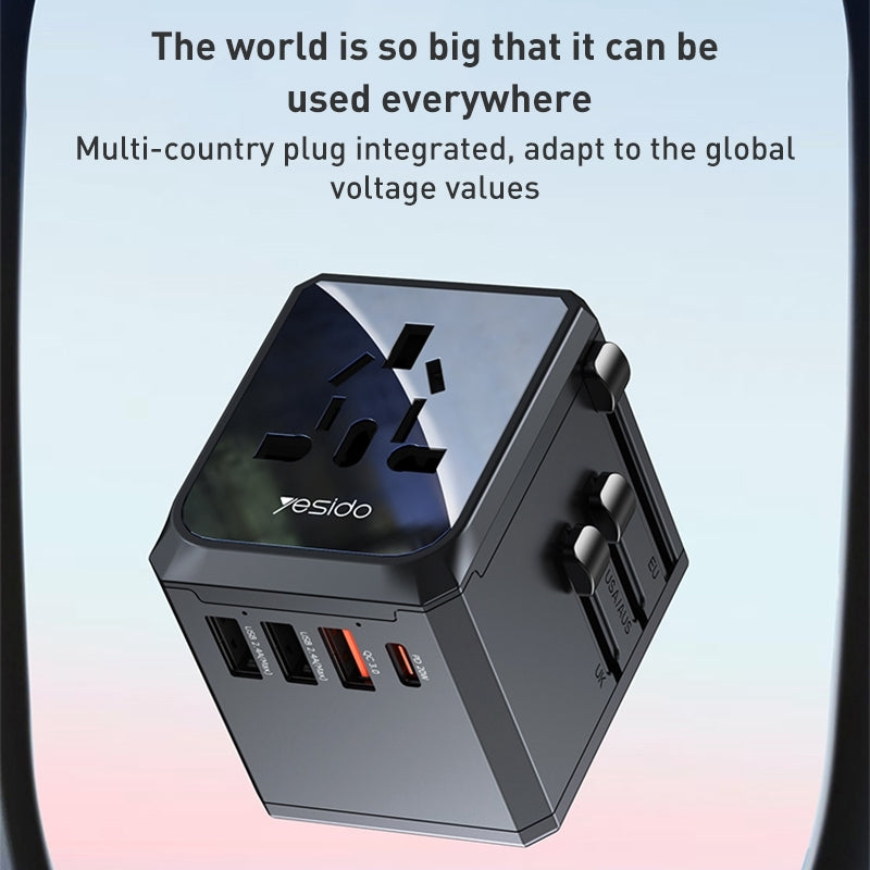 Yesido MC24 Universal Travel Adapter 2000W – 20W PD & 18W QC 3.0 with 4 USB/Type-C Ports