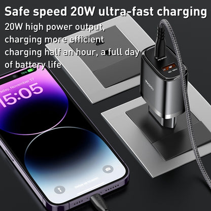 شاحن سفر Yesido YC50 بقوة 20 واط - منفذ Type-C ومنفذ USB مع كابل شحن سريع C to C