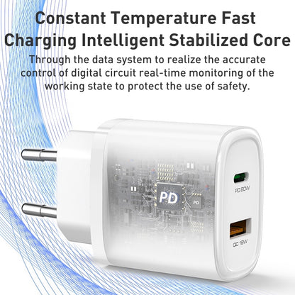 شاحن سفر Yesido YC50 بقوة 20 واط - منفذ Type-C ومنفذ USB مع كابل شحن سريع C to C