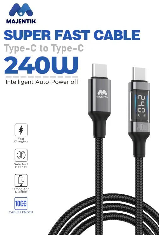 Majentik CL-020 240W Type-C to Type-C Fast Charging Cable with Real-Time Digital Power Display (100cm)