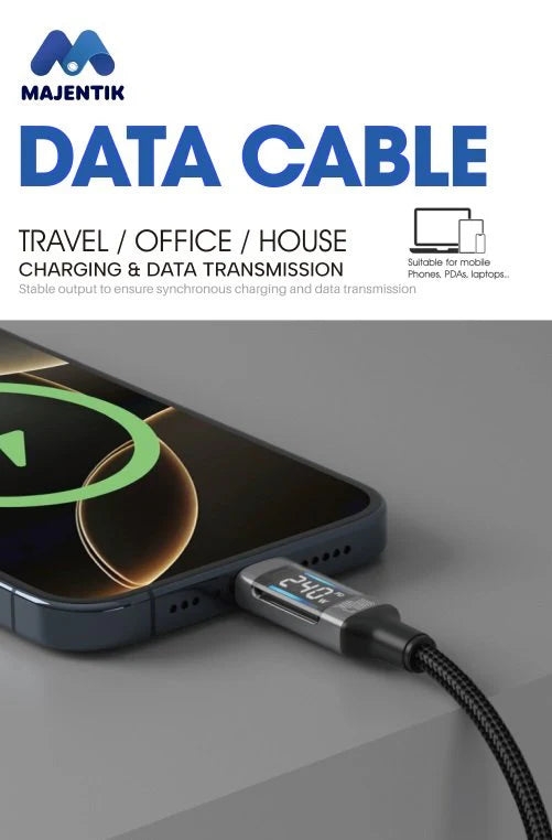 Majentik CL-020 240W Type-C to Type-C Fast Charging Cable with Real-Time Digital Power Display (100cm)