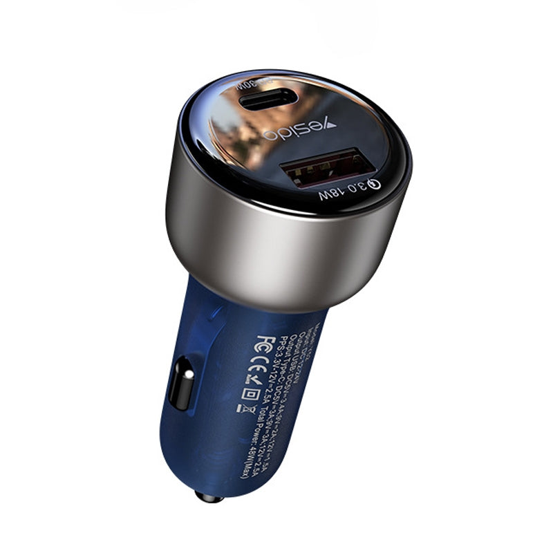 شاحن سيارة Yesido Y52 فائق السرعة بقدرة 48 واط - منفذين (USB + Type-C) بهيكل معدني وتصميم شفاف