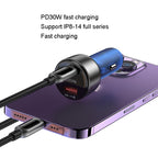 Yesido Y52 48W Dual Port Fast Car Charger – PD 30W & QC 3.0 Zinc Alloy Semi-Transparent Design