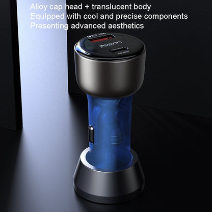 شاحن سيارة Yesido Y52 فائق السرعة بقدرة 48 واط - منفذين (USB + Type-C) بهيكل معدني وتصميم شفاف