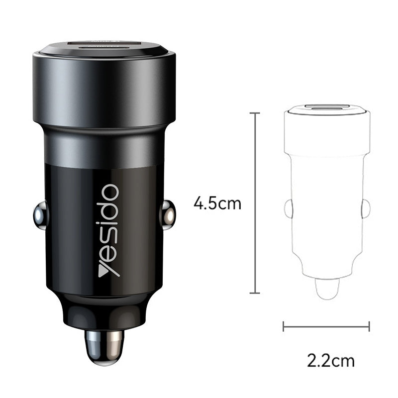 Yesido Y55 60W Dual Fast Car Charger – USB-A + Type-C PD Ports with Dual Type-C Cable