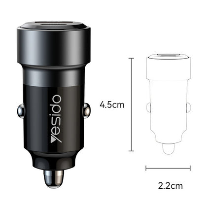 Yesido Y54 60W Dual Fast Car Charger – USB-A + Type-C PD Ports with 20W Lightning Cable